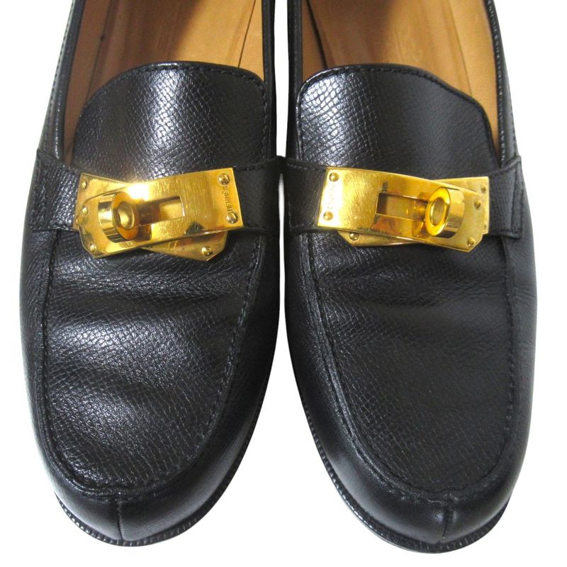 Hermes Kelly Loafers Shoes 35.5 Black Gold