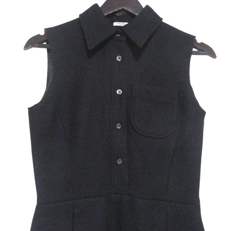 Miu Miu Miu Wool Mohair Sleeveless Knee Length Shirt Dress 38 Black