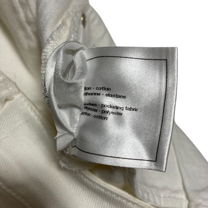 Chanel CC Logo Button Slim Stretch Denim Pants 36 White Suede