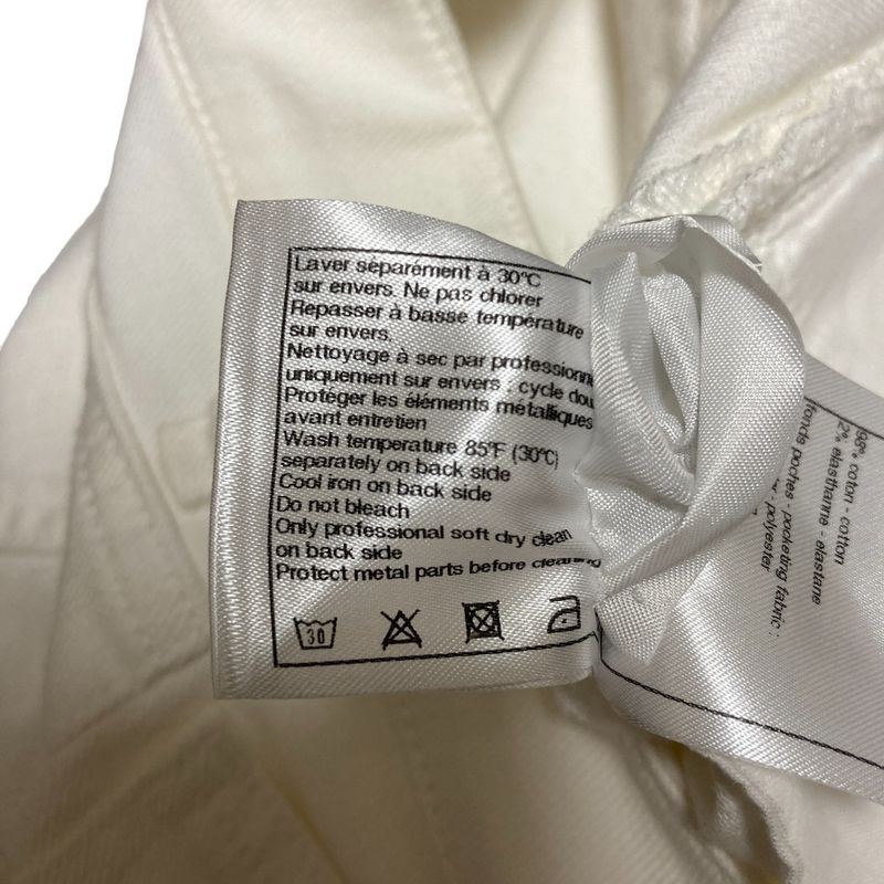Chanel CC Logo Button Slim Stretch Denim Pants 36 White Suede
