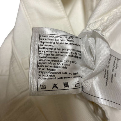 Chanel CC Logo Button Slim Stretch Denim Pants 36 White Suede