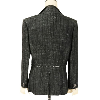 Chanel CC Logo Button Silk Tweed Jacket 42 Black