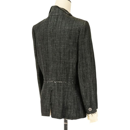 Chanel CC Logo Button Silk Tweed Jacket 42 Black