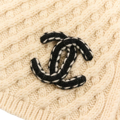 Chanel CC Logo Cashmere Mushroom Blue Knit Scarf Beige Sweater