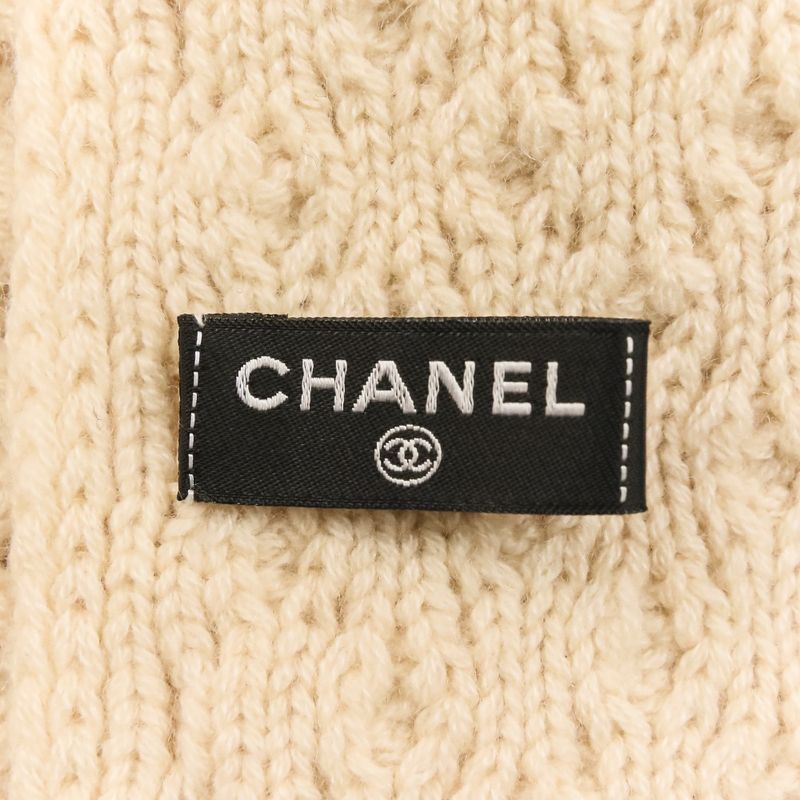 Chanel CC Logo Cashmere Mushroom Blue Knit Scarf Beige Sweater