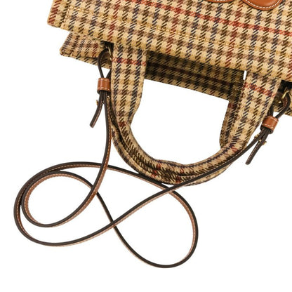 Celine Triomphe Logo Small Cabas Thais Tweed 2-Way Shoulder Bag Brown Beige