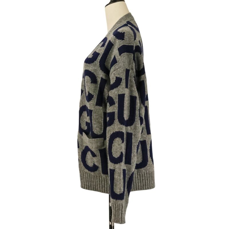 Gucci Logo Intarsia V-neck Knit Cardigan M Gray