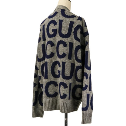 Gucci Logo Intarsia V-neck Knit Cardigan M Gray
