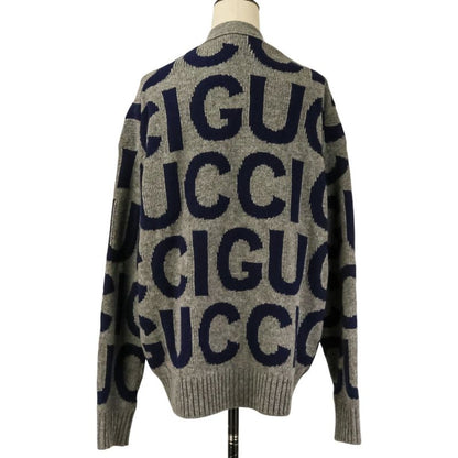Gucci Logo Intarsia V-neck Knit Cardigan M Gray