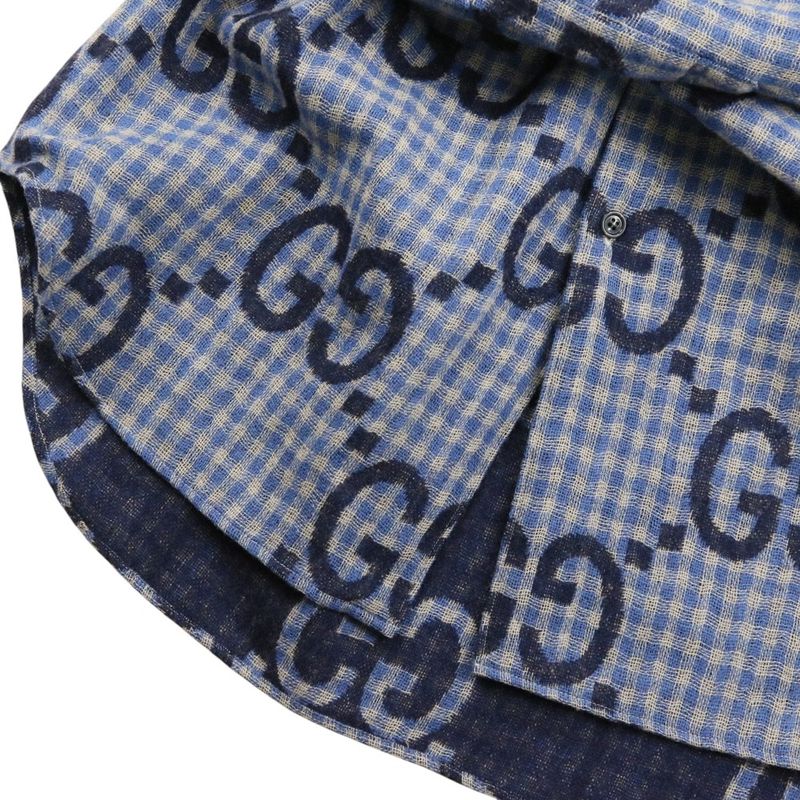 Gucci Jumbo GG Wool Check Shirt 48 Blue