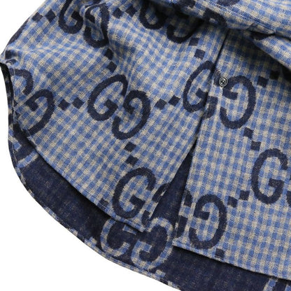 Gucci Jumbo GG Wool Check Shirt 48 Blue