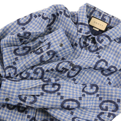 Gucci Jumbo GG Wool Check Shirt 48 Blue
