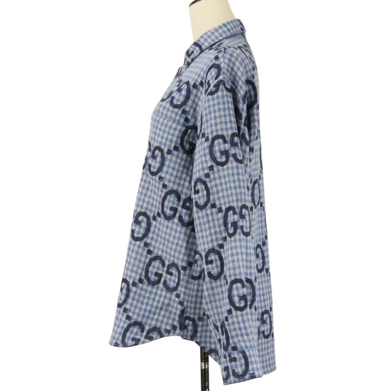 Gucci Jumbo GG Wool Check Shirt 48 Blue