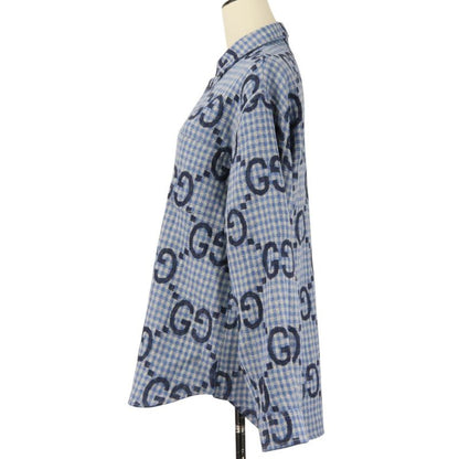 Gucci Jumbo GG Wool Check Shirt 48 Blue
