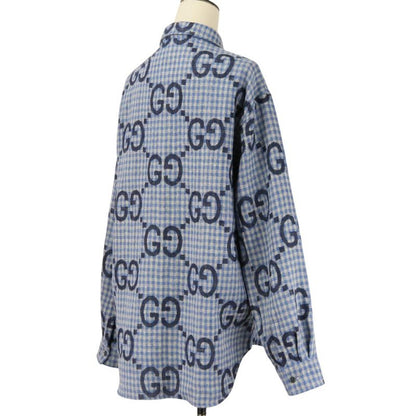 Gucci Jumbo GG Wool Check Shirt 48 Blue