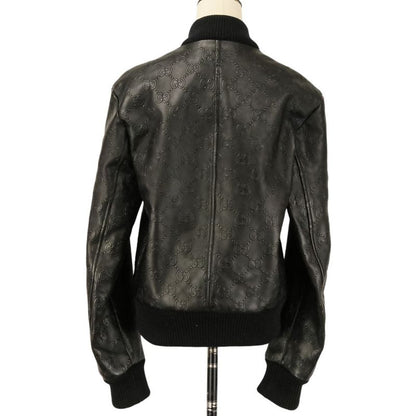 Gucci Michele Era GG Embossed Leather Bomber Jacket 44 Black