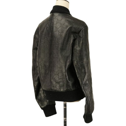 Gucci Michele Era GG Embossed Leather Bomber Jacket 44 Black