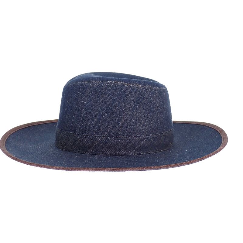 Hermes Wide Brim Hat Cotton Linen Indigo Blue 57 Travel Sea Resort