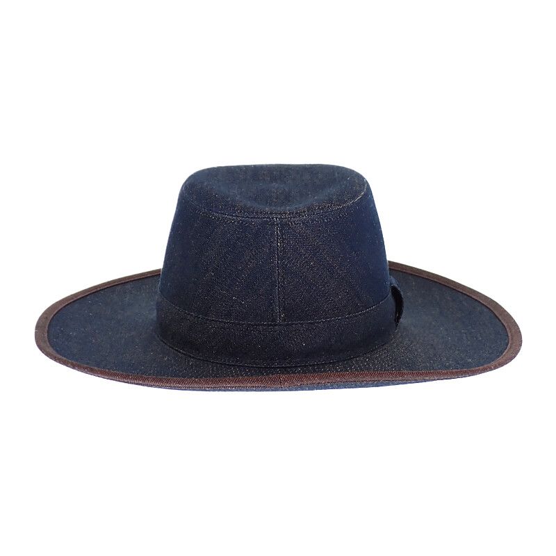 Hermes Wide Brim Hat Cotton Linen Indigo Blue 57 Travel Sea Resort