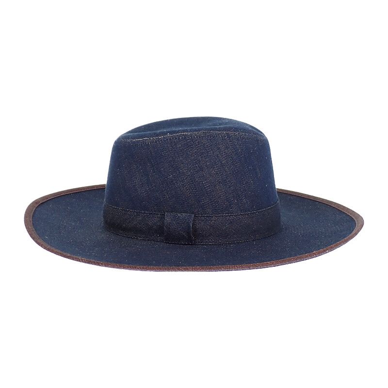 Hermes Wide Brim Hat Cotton Linen Indigo Blue 57 Travel Sea Resort