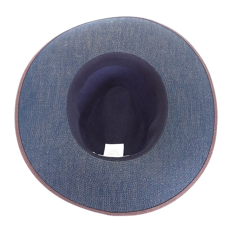 Hermes Wide Brim Hat Cotton Linen Indigo Blue 57 Travel Sea Resort