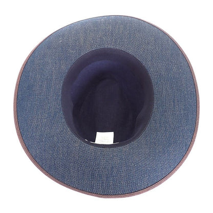 Hermes Wide Brim Hat Cotton Linen Indigo Blue 57 Travel Sea Resort