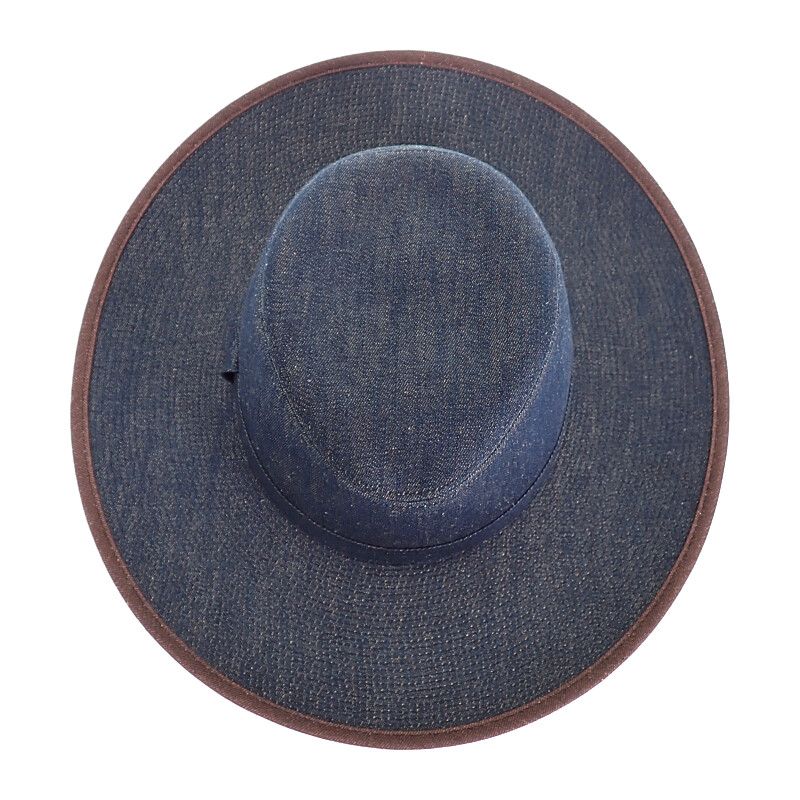 Hermes Wide Brim Hat Cotton Linen Indigo Blue 57 Travel Sea Resort
