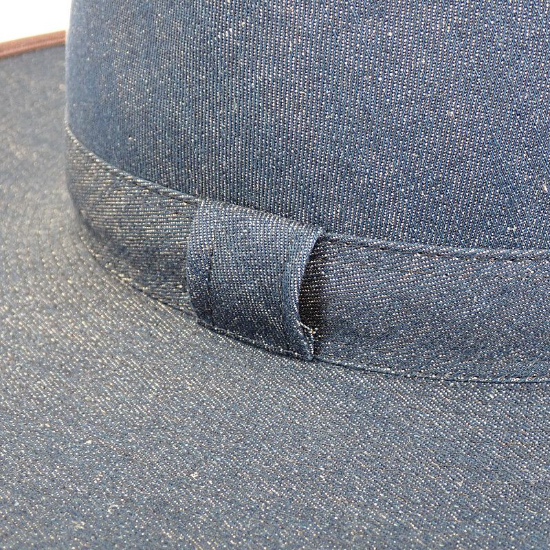 Hermes Wide Brim Hat Cotton Linen Indigo Blue 57 Travel Sea Resort