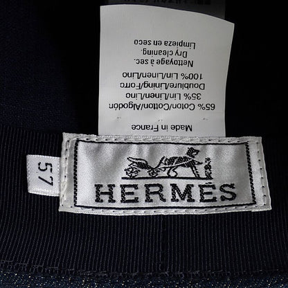 Hermes Wide Brim Hat Cotton Linen Indigo Blue 57 Travel Sea Resort