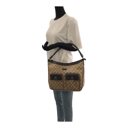 Gucci GG Crystal Brown Beige Gold Hobo Shoulder Bag