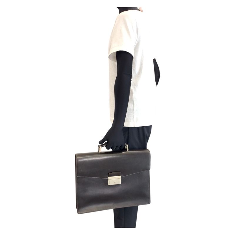 Prada Brown Silver Leather Business Briefcase