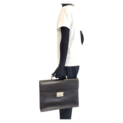 Prada Brown Silver Leather Business Briefcase