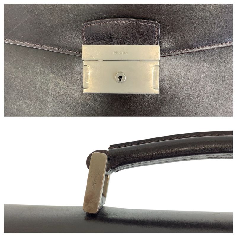 Prada Brown Silver Leather Business Briefcase
