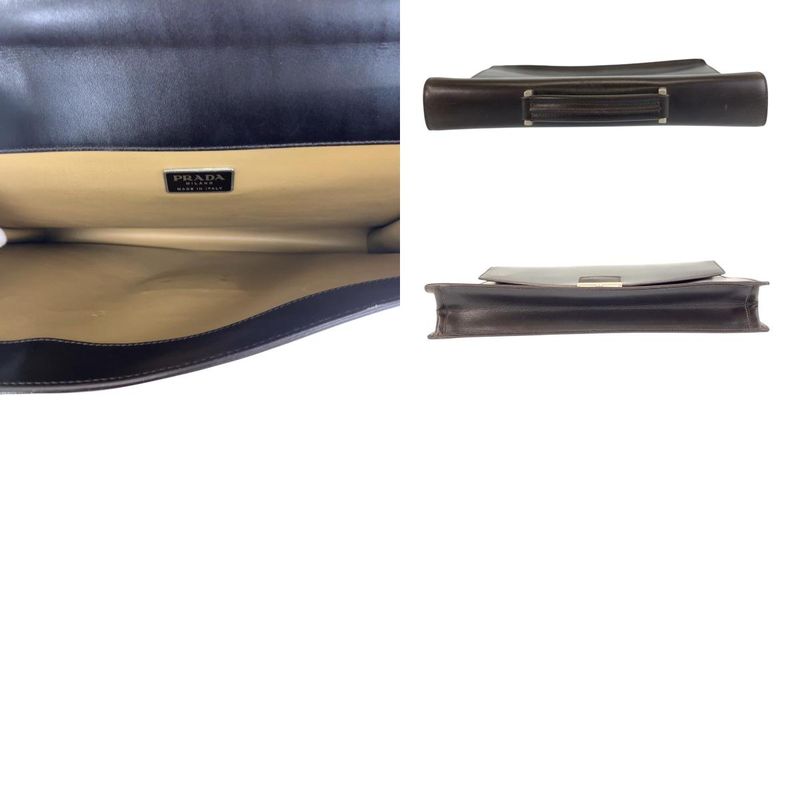 Prada Brown Silver Leather Business Briefcase