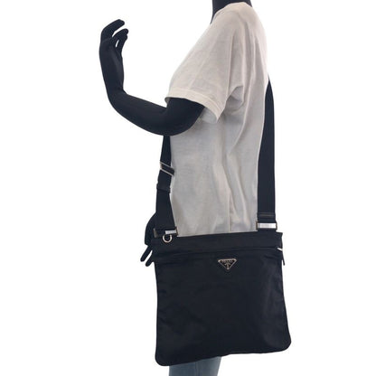 Prada Tessuto Black Silver Nylon Shoulder Bag