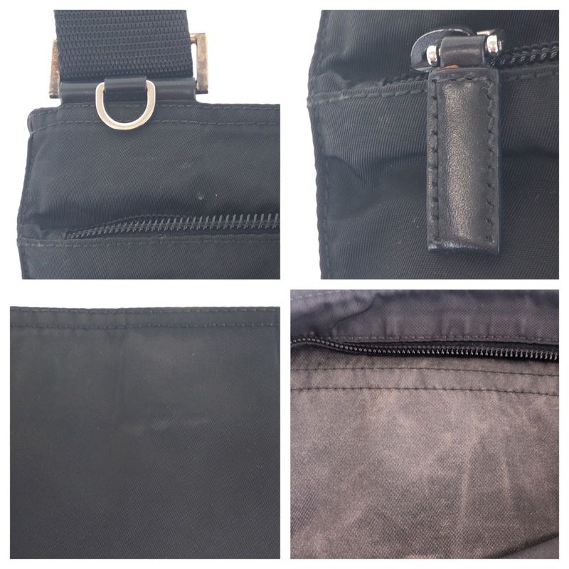 Prada Tessuto Black Silver Nylon Shoulder Bag