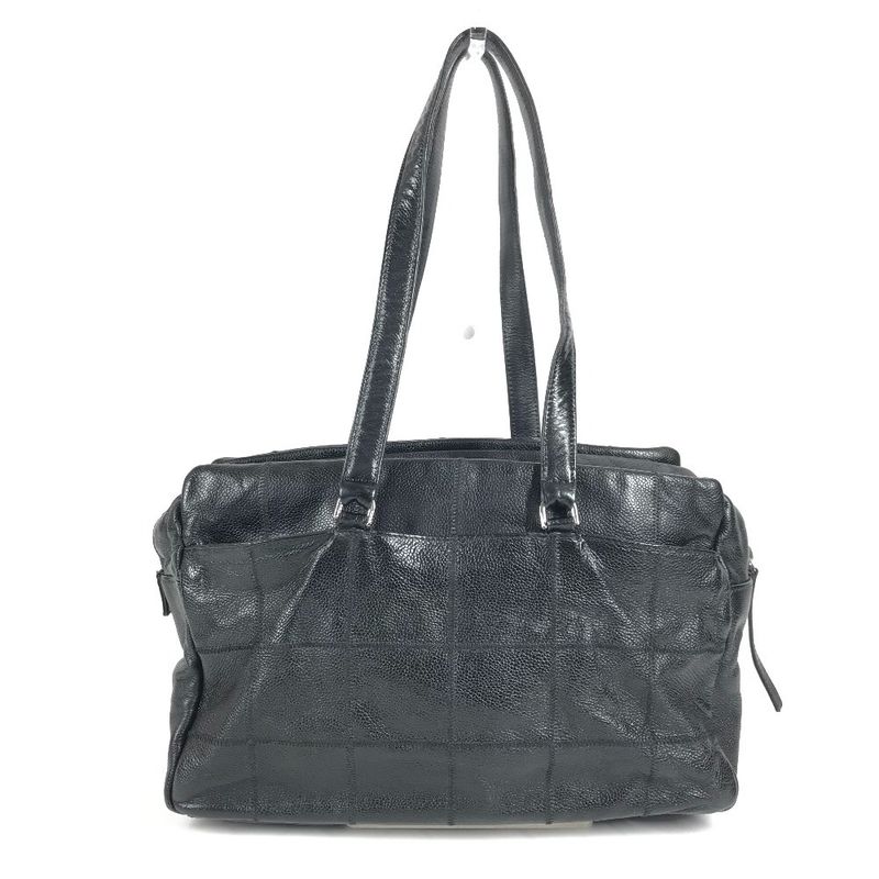 Chanel Shoulder Bag Choco Bar CC Logo Caviar Leather Black
