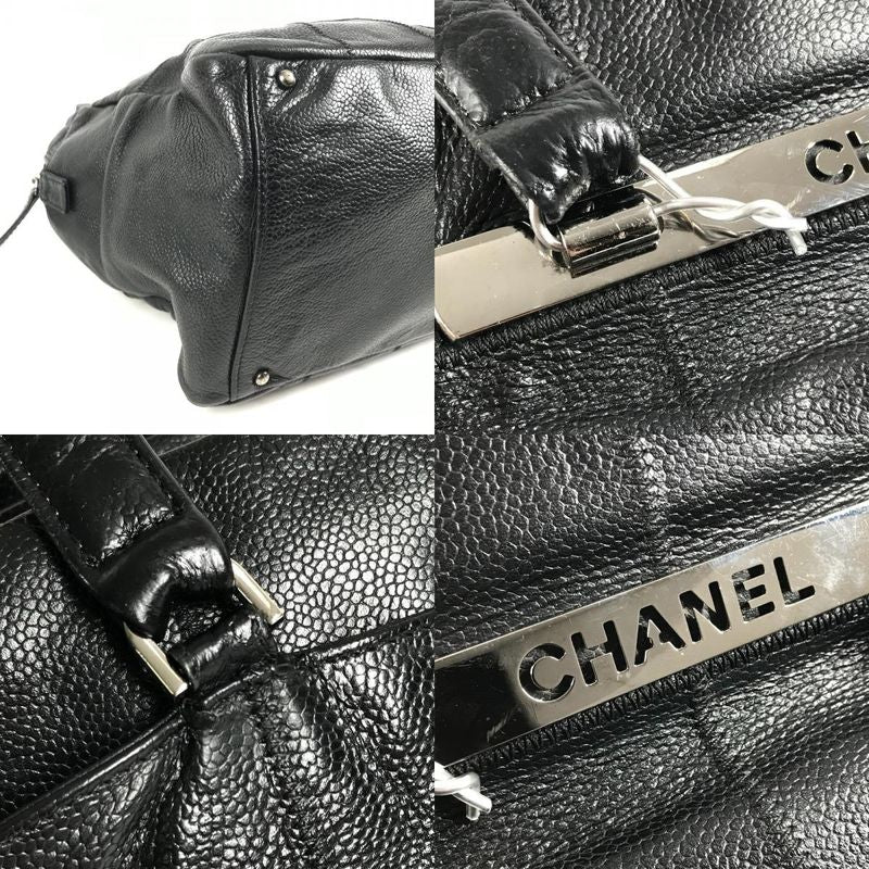 Chanel Shoulder Bag Choco Bar CC Logo Caviar Leather Black