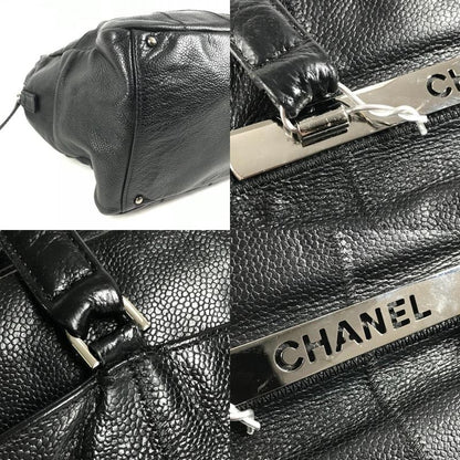 Chanel Shoulder Bag Choco Bar CC Logo Caviar Leather Black