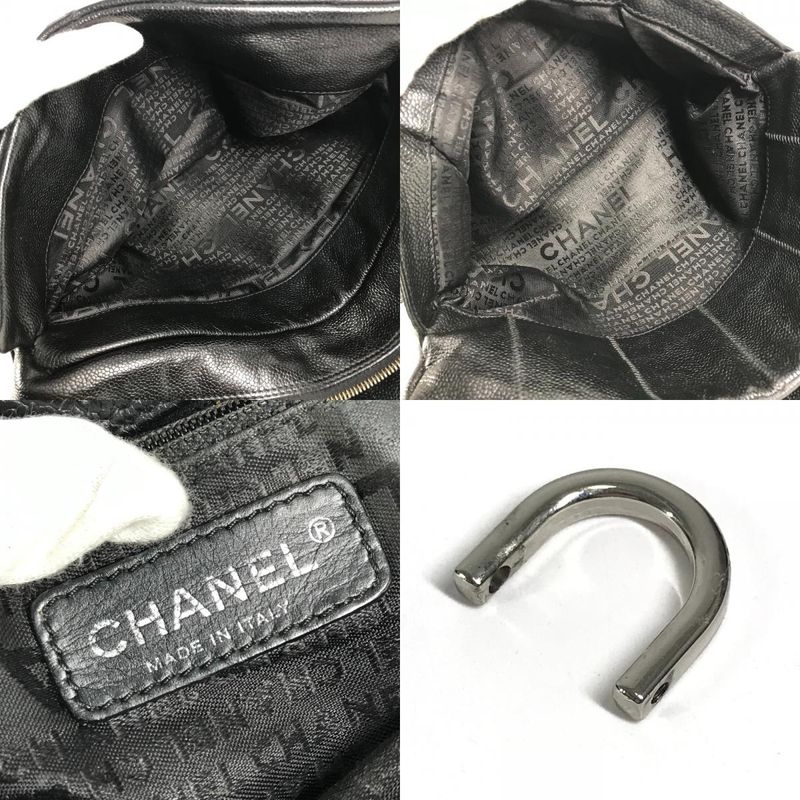 Chanel Shoulder Bag Choco Bar CC Logo Caviar Leather Black