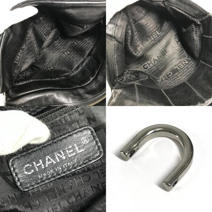 Chanel Shoulder Bag Choco Bar CC Logo Caviar Leather Black