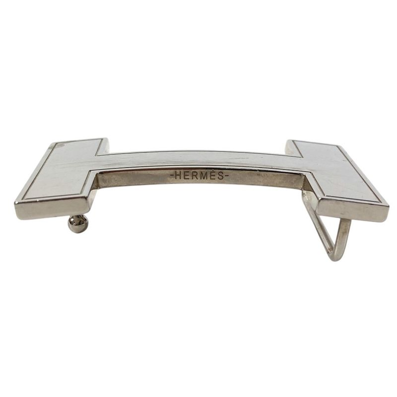 Hermes Buckle Belt Logo Only Metal Silver