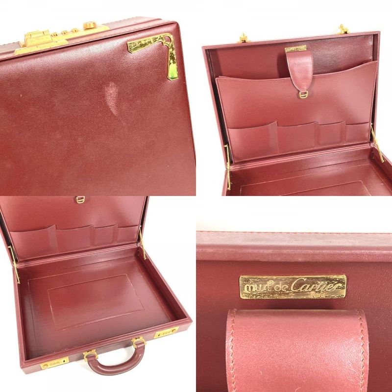 Cartier Business Bag Attache Case Leather Wine Red