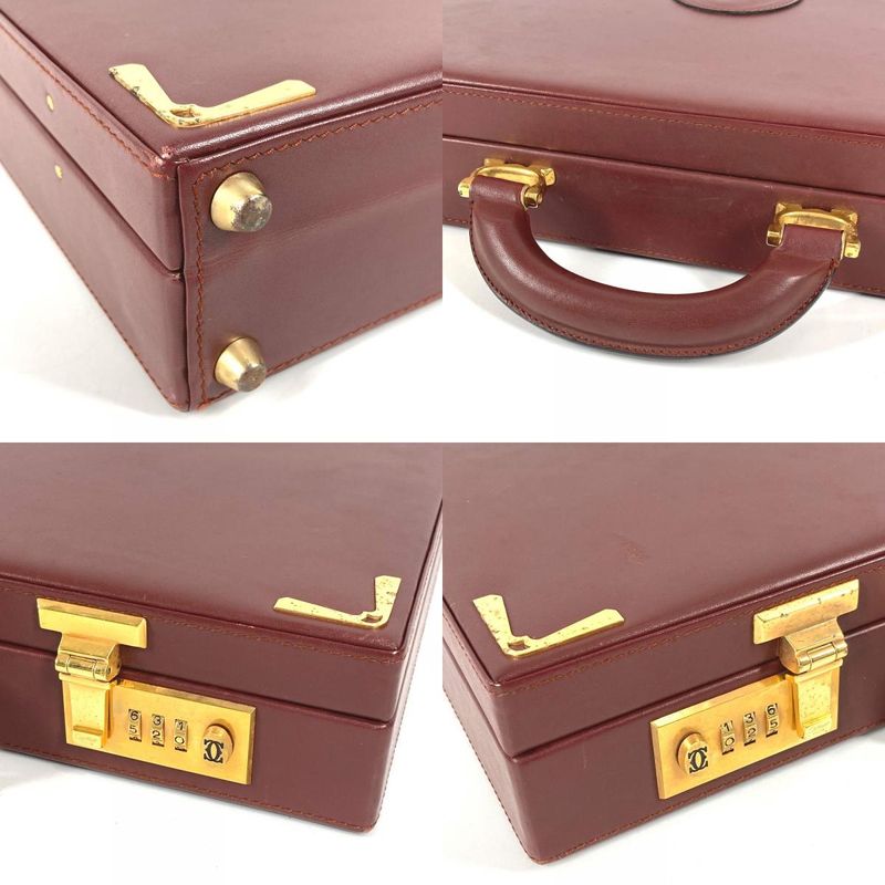 Cartier Business Bag Attache Case Leather Wine Red