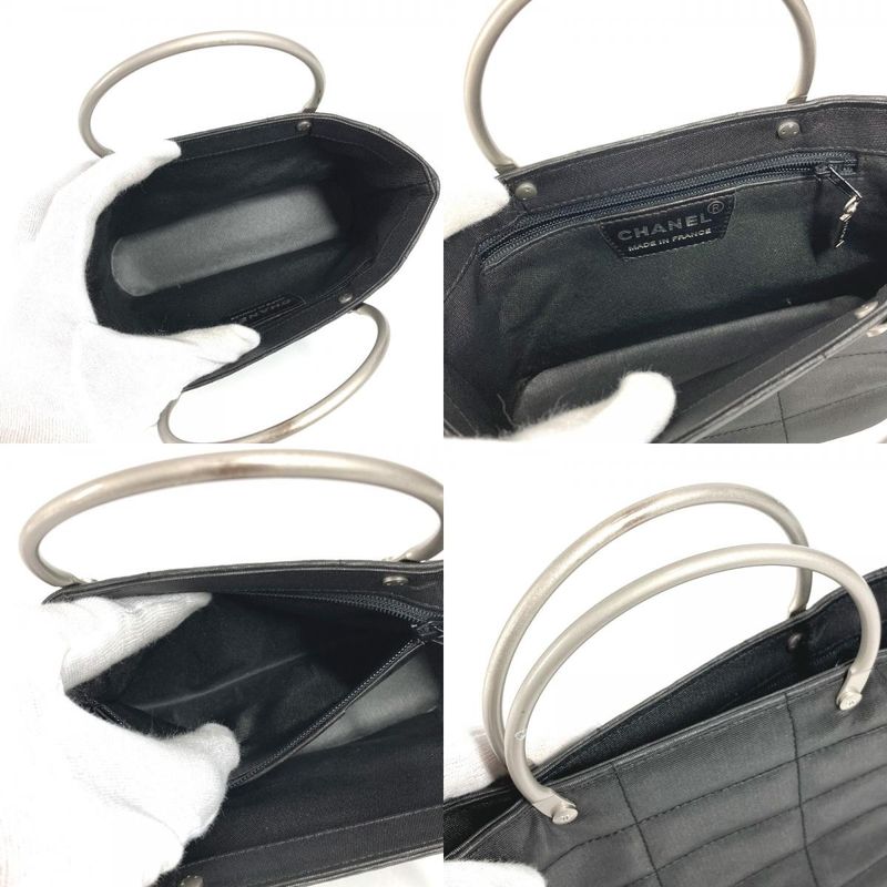 Chanel Handbag Metal Handle Choco Bar Nylon Gray