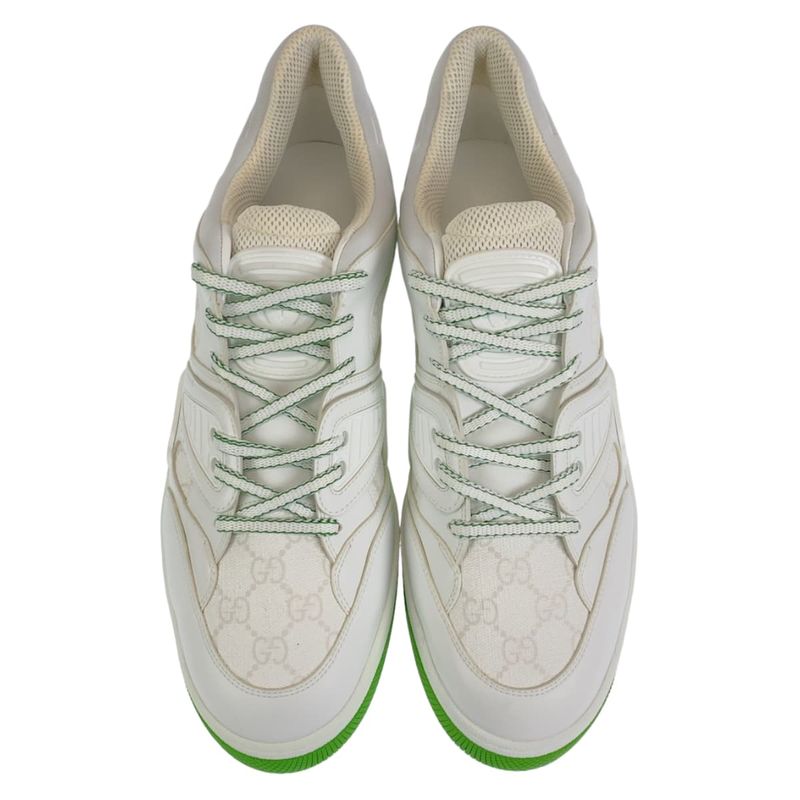 Gucci Basket 11.5 White Green GG Canvas Leather Low Cut Lace Up Sneaker