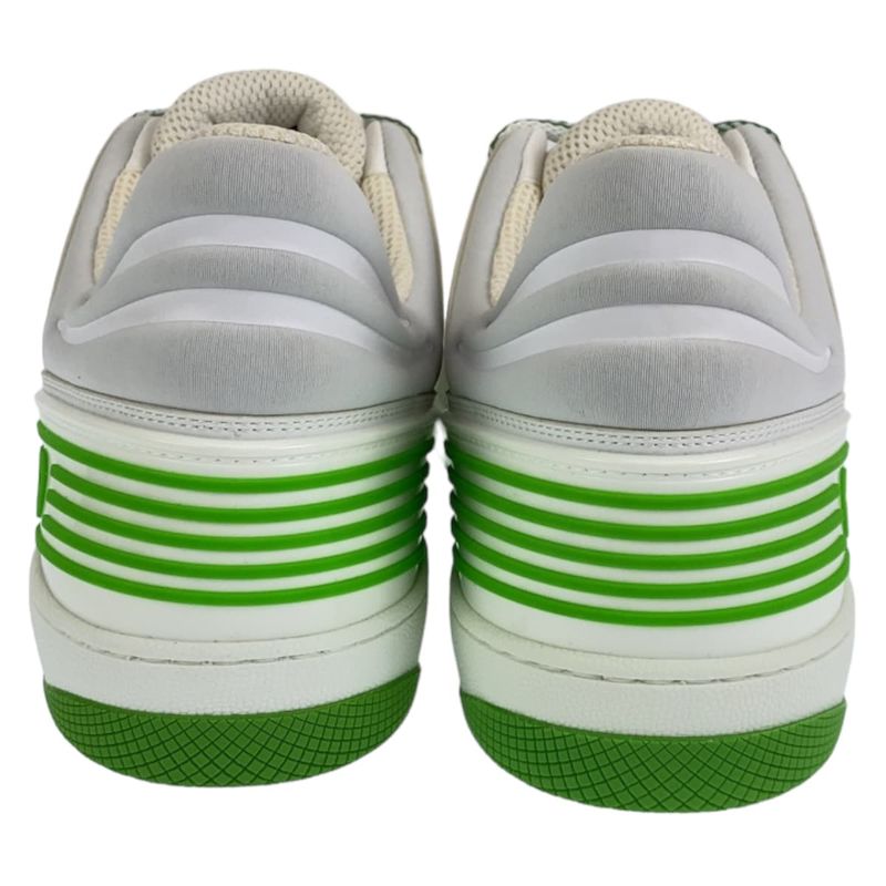 Gucci Basket 11.5 White Green GG Canvas Leather Low Cut Lace Up Sneaker