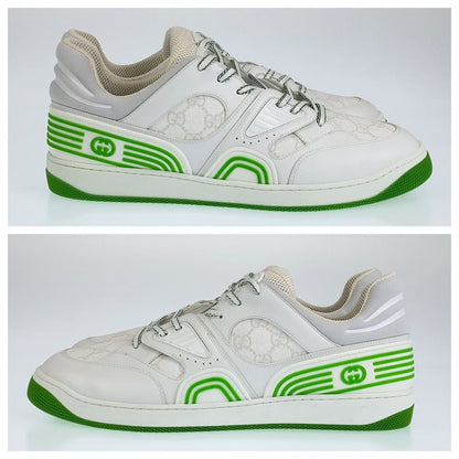 Gucci Basket 11.5 White Green GG Canvas Leather Low Cut Lace Up Sneaker