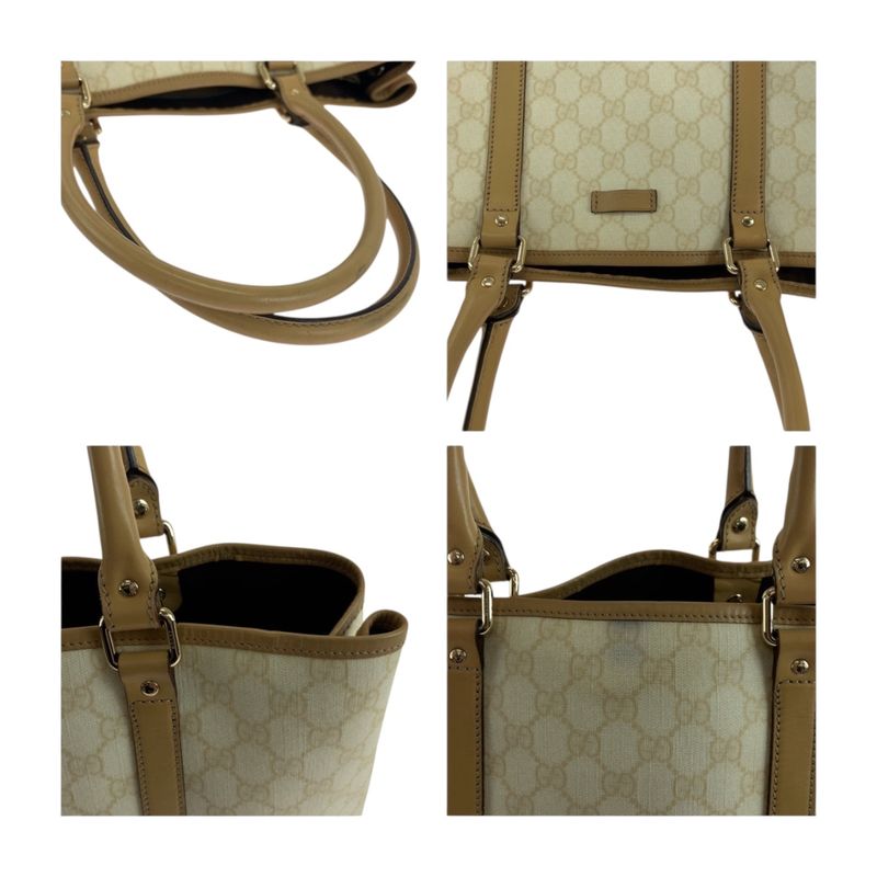 Gucci Beige Brown Gold GG Supreme Canvas Business Tote