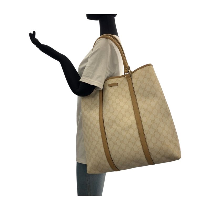 Gucci Beige Brown Gold GG Supreme Canvas Business Tote